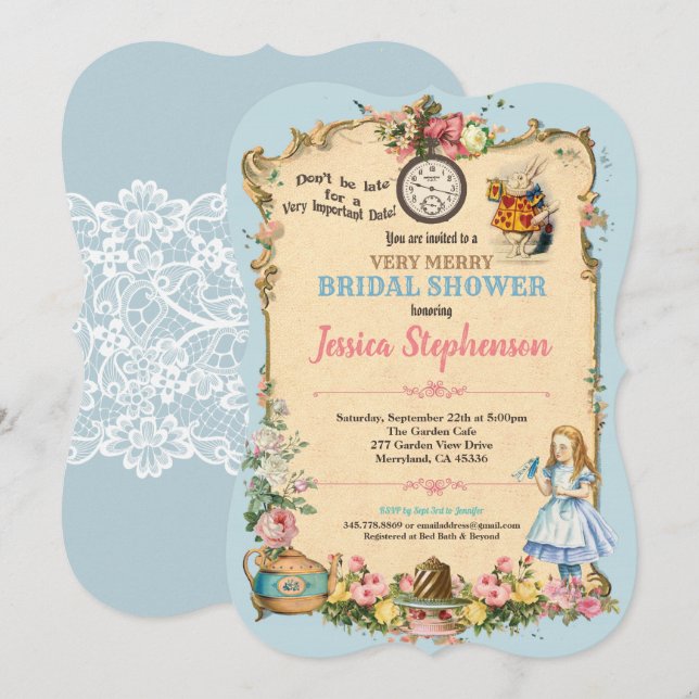 Alice in Wonderland bridal shower invitaion blue Invitation (Front/Back)