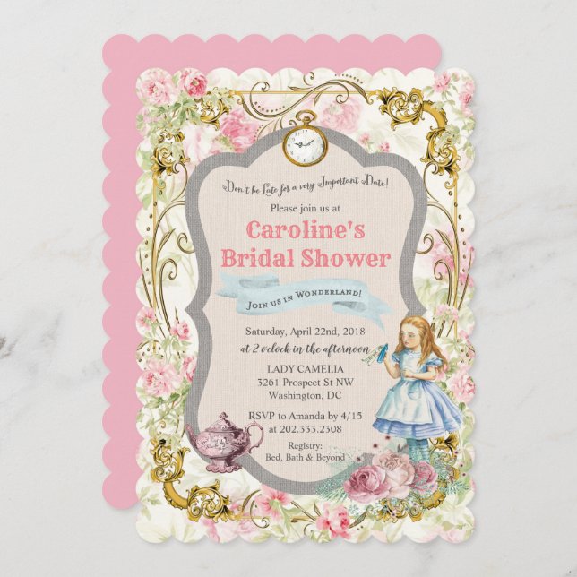 Alice in Wonderland Bridal Shower Invitation (Front/Back)