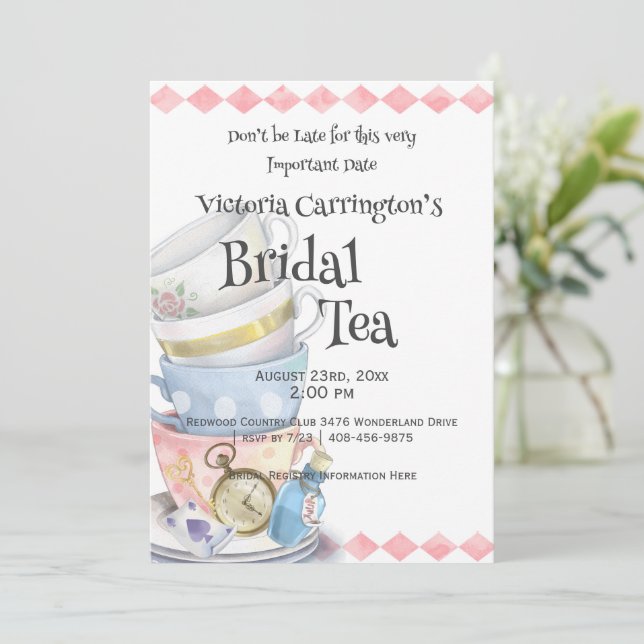 Alice in Wonderland Bridal Shower Tea Invitation (Standing Front)