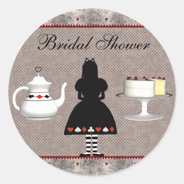 Alice in Wonderland Bridal Shower Tea Party Classic Round Sticker (Front)