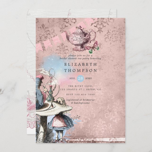 Alice In Wonderland Bridal Shower Tea Party Invitation (Front/Back)