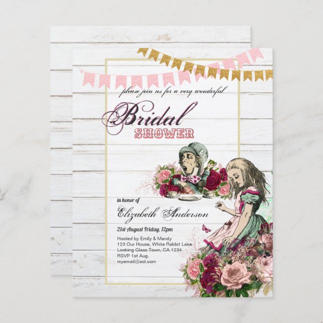 Alice in Wonderland Bridal Shower Tea Party Invite (Front/Back)