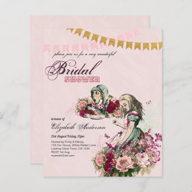 Alice in Wonderland Bridal Shower Tea Party Invite (Front/Back)