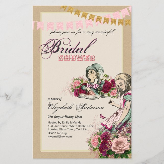Alice in Wonderland Bridal Shower Tea Party Invite Flyer (Front)