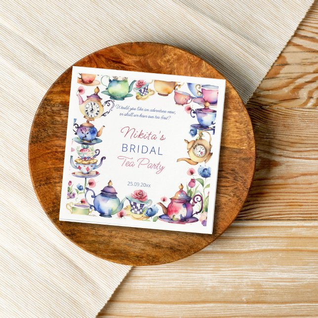 Alice in wonderland bridal shower tea party napkin (Alice in wonderland baby shower tea party tableware personalized napkins elegant watercolor)