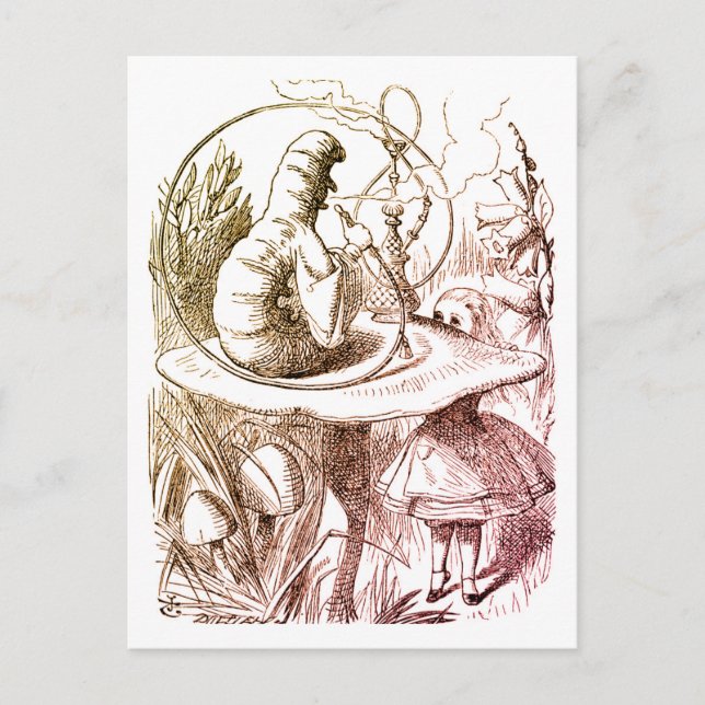 Alice in Wonderland Caterpillar Smoking Beige Postcard (Front)