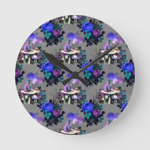 Alice in Wonderland Caterpillar Smoking Flowers Round Clock