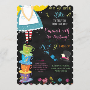 Alice in Wonderland Chalkboard Birthday Invitation