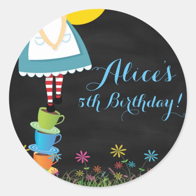 Alice in Wonderland Chalkboard Birthday Stickers (Front)