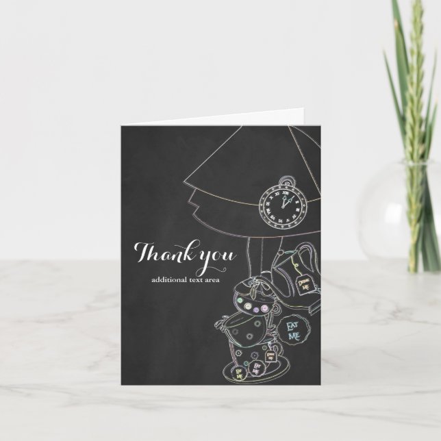 Alice in Wonderland Chalkboard Sketch Thank You Card (Front)