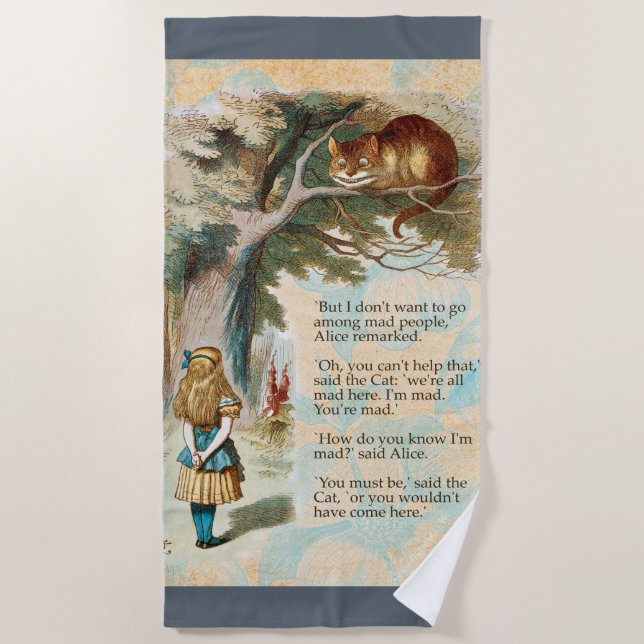Alice in Wonderland Cheshire Cat Mad  Beach Towel (Front)