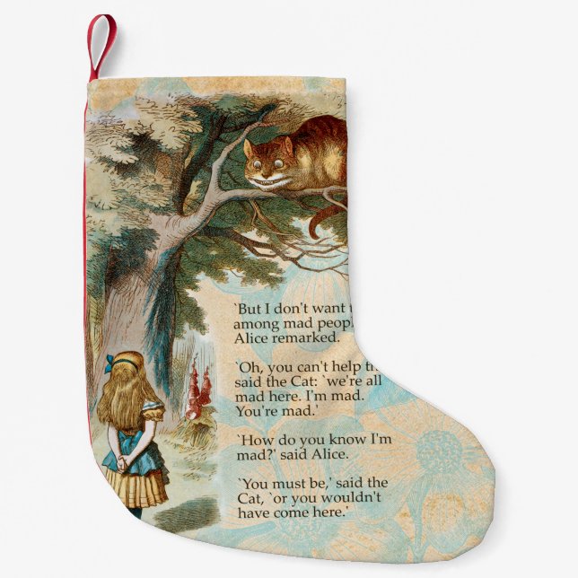 Alice in Wonderland Cheshire Cat Mad  Small Christmas Stocking (Front)