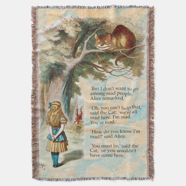 Alice in Wonderland Cheshire Cat Mad  Throw Blanket (Front Vertical)