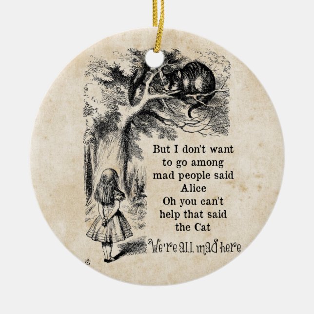 Alice in Wonderland; Cheshire Cat with Alice Ceramic Tree Decoration (Front)