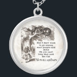 Alice in Wonderland; Cheshire Cat with Alice Silver Plated Necklace<br><div class="desc">Vintage illustration fairy tales and nursery rhymes image of Alice with the Cheshire Cat by John Tenniel in Lewis Carroll's Alice's Adventures in Wonderland, 1865, a text-designed dialogue included. "We are all mad here":) Design is on an old parchment (graphic) background which is removeable to add your ideal custom colour....</div>