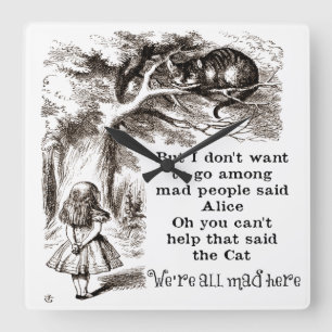 Alice in Wonderland; Cheshire Cat with Alice Square Wall Clock