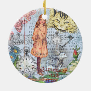 Alice in Wonderland Classic Cheshire Rabbit Alice Ceramic Tree Decoration