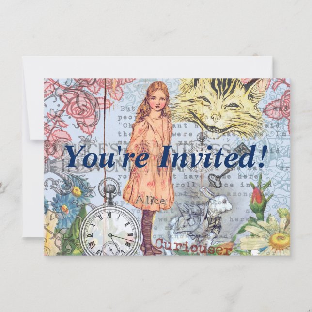 Alice in Wonderland Classic Cheshire Rabbit Alice Invitation (Front)
