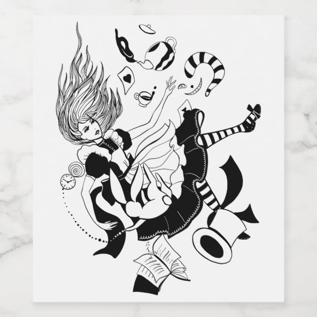 Alice in Wonderland. cool graphic illustration Wine Label (Single Label)