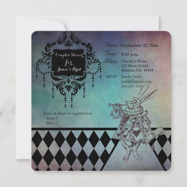 Alice in Wonderland Couple's Shower Invitation (Front)