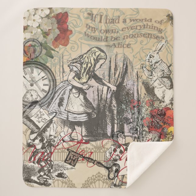 Alice in Wonderland Curtain Classic Art Sherpa Blanket (Front)