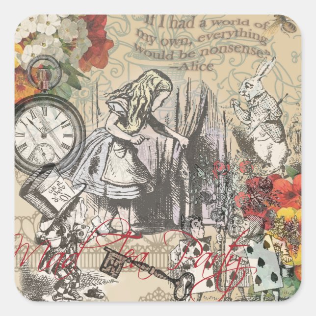 Alice in Wonderland Curtain Classic Art Square Sticker (Front)