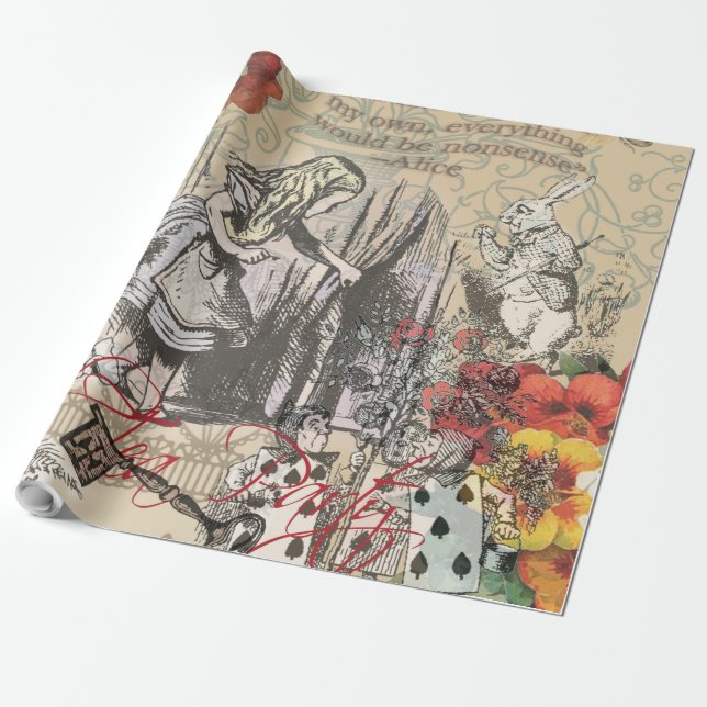 Alice in Wonderland Curtain Classic Art Wrapping Paper (Unrolled)