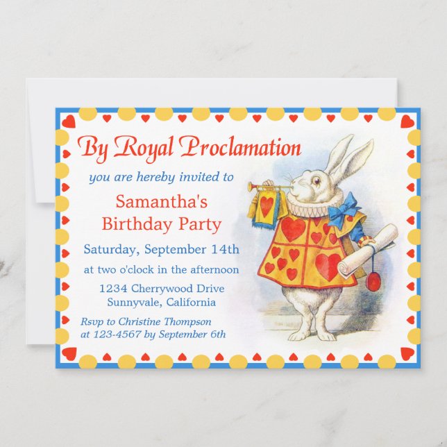 Alice in Wonderland Custom Birthday Party Invites (Front)
