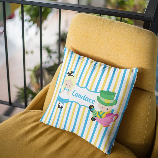 Alice in Wonderland Cute Kids Monogram Blue Yellow Cushion (Creator Uploaded)