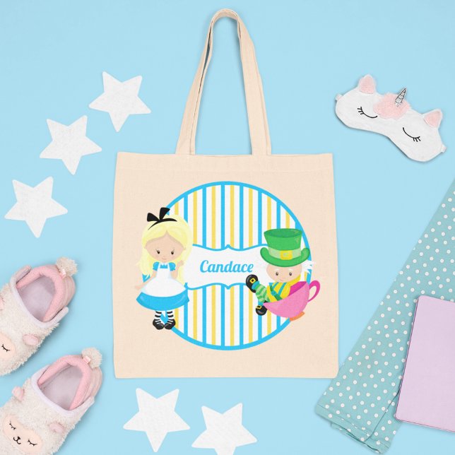 Alice in Wonderland Cute Kids Monogram Book Tote Bag (Creator Uploaded)