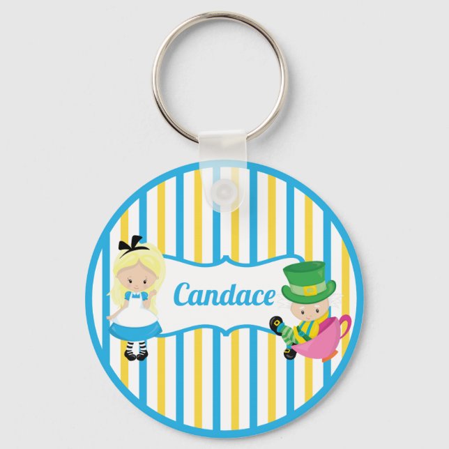 Alice in Wonderland Cute Personalized Kids Key Ring (Front)