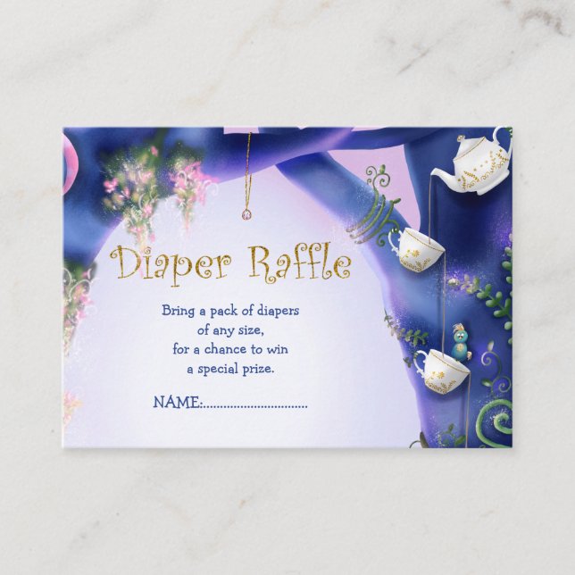 Alice in Wonderland, diaper raffle, baby shower Enclosure Card (Front)