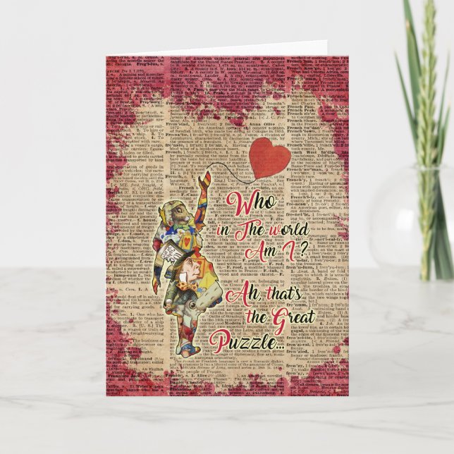 Alice in Wonderland Dictionary Art  Collage Quote Holiday Card (Front)