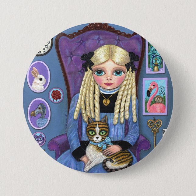 Alice in Wonderland & Dinah Cat Cute Fairy Tale 7.5 Cm Round Badge (Front)