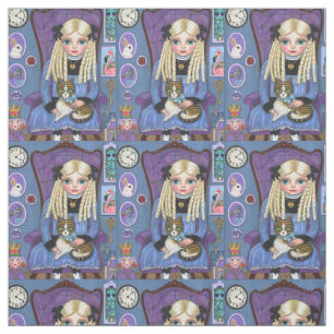 Alice in Wonderland & Dinah Cat Cute Fairy Tale Fabric