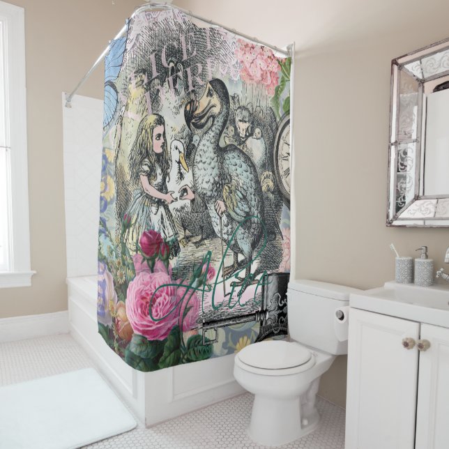 Alice in Wonderland Dodo Classic Tenniel Art Shower Curtain (In Situ)