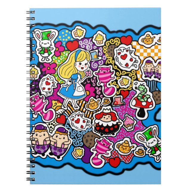 Alice in Wonderland Doodles Spiral Notebook (Front)