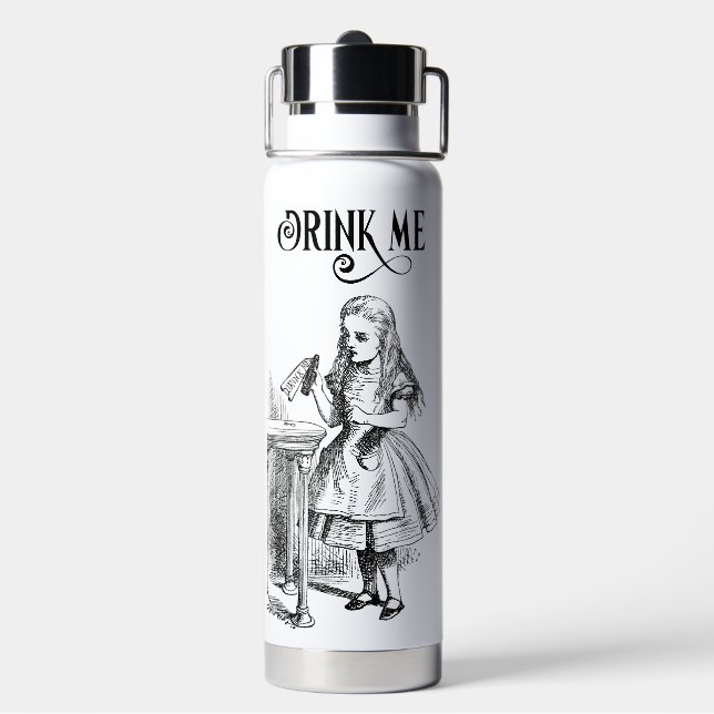Alice in Wonderland Drink Me Black and White Water Bottle (Back)