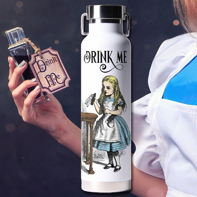 Alice in Wonderland Drink Me Colour Illustration Water Bottle (Alice in Wonderland "Drink Me" Water Bottle with hand colored image.)