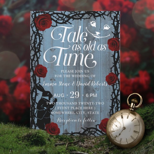  Alice in Wonderland Dusty Blue Fairytale Wedding Invitation (Creator Uploaded)