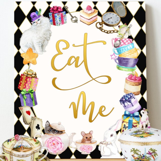 Alice in Wonderland Eat Me, Food Table Sign Plaque (Eat me sign Alice in wonderland mad tea party food sign)