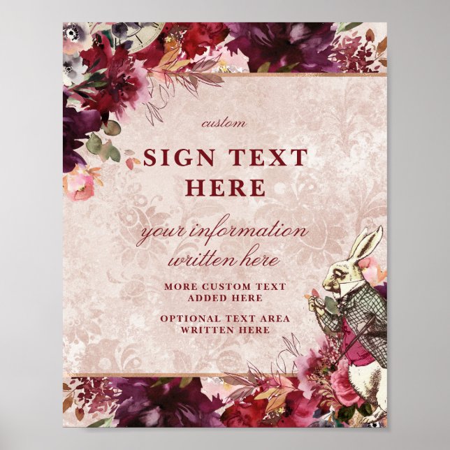 Alice in Wonderland Elegant Custom Wedding Sign (Front)