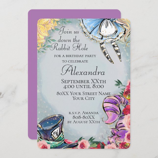 Alice in Wonderland Fairy Tale Theme Invitation (Front/Back)