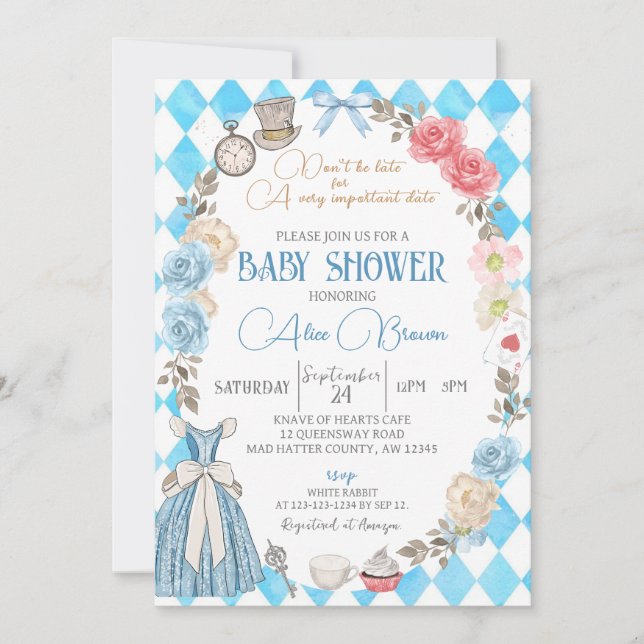 Alice in Wonderland, Fairytale Baby Shower Invitation (Front)