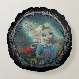 Alice in Wonderland Fantasy Art by Molly Harrison Round Cushion