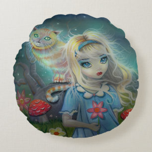 Alice in Wonderland Fantasy Art by Molly Harrison Round Cushion