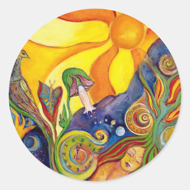 Alice In Wonderland Fantasy Fairy Sunshine Dream Classic Round Sticker (Front)