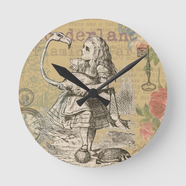 Alice in Wonderland Flamingo Classic Round Clock (Front)