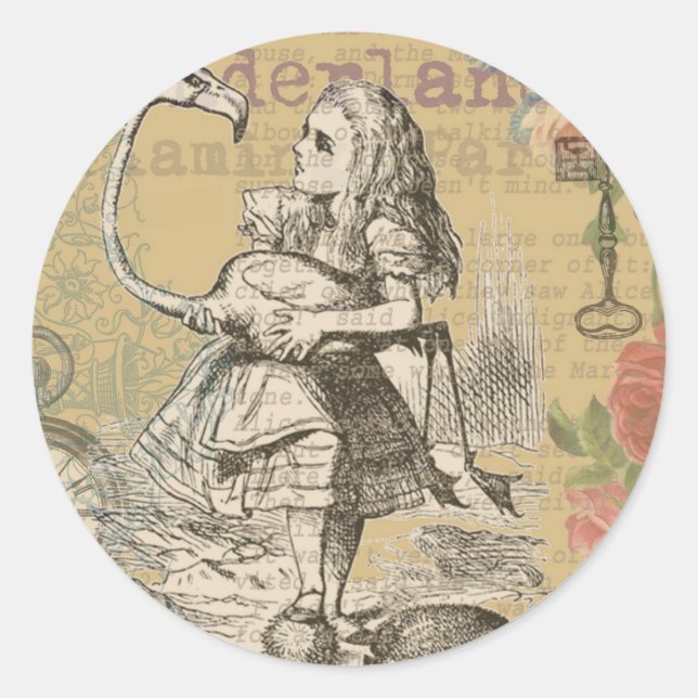 Alice in Wonderland Flamingo Classic Round Sticker (Front)