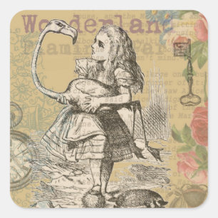 Alice in Wonderland Flamingo Classic Square Sticker
